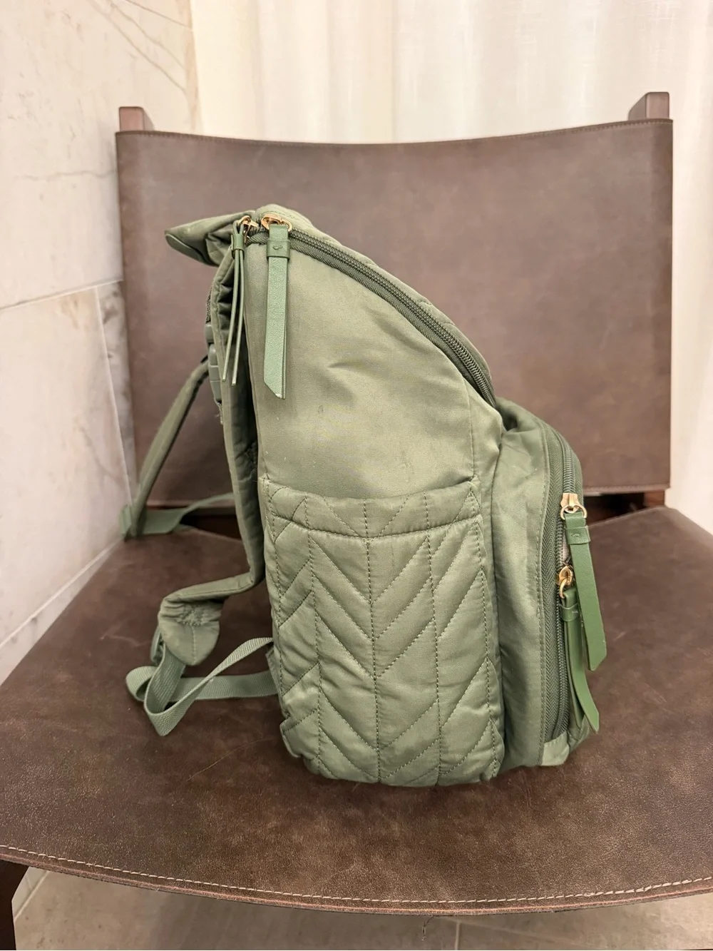 Skip Hop Quilted Olive Green Backpack Diaper Bag